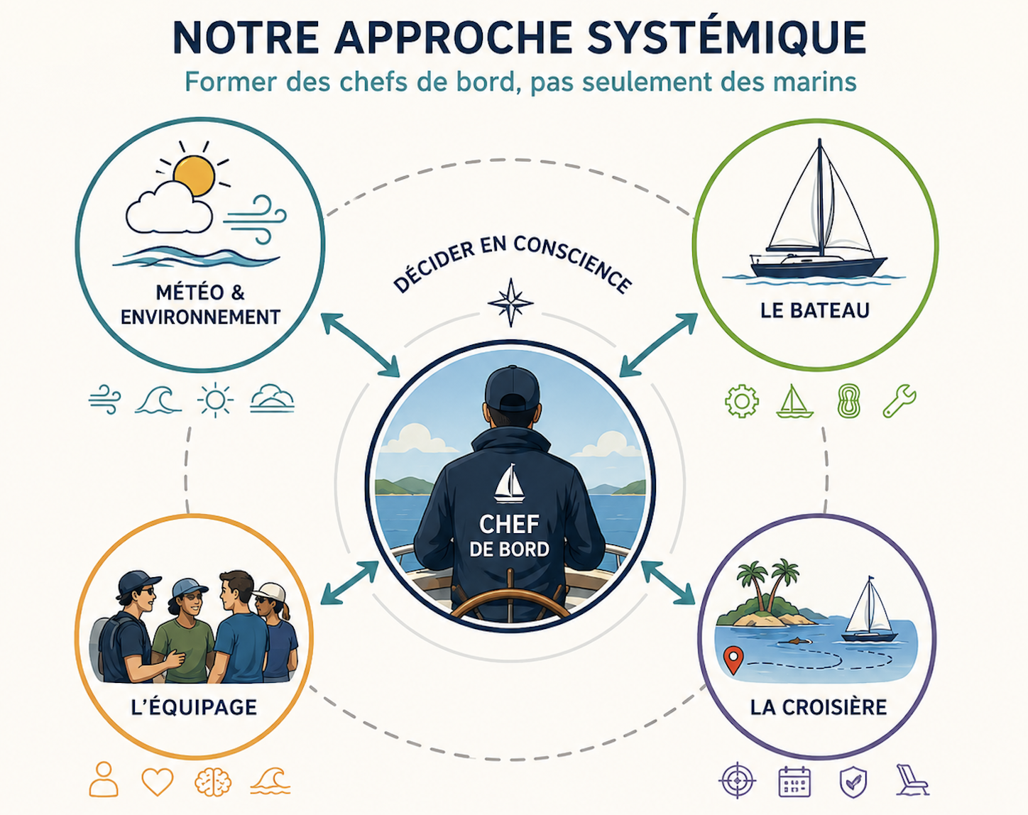 François Hellot, skipper moniteur, en situation de formation à bord du catamaran Black Pearl en Guadeloupe